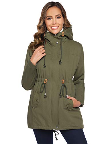 Abrigo de invierno Abollria para mujer con capucha y chaqueta con cordón, color verde militar, talla XL