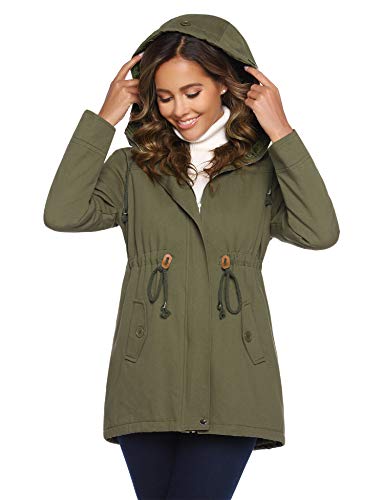 Abrigo de invierno Abollria para mujer con capucha y chaqueta con cordón, color verde militar, talla XL