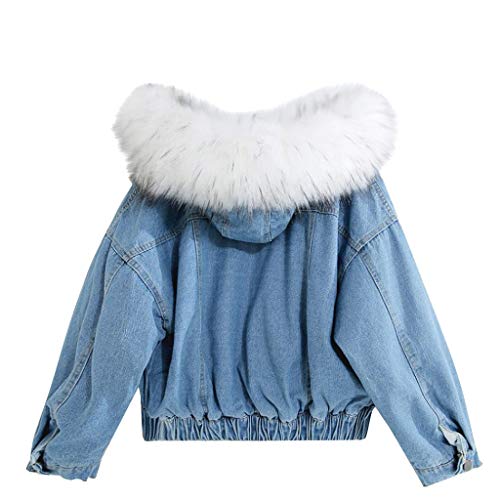 Abrigo de Mujer Vaqueras Cortas Invierno Baratas Casual,PAOLIAN Chaquetas Jeans Baqueras con Capucha Otoño Cuello Mapache Anchas Joven Mujer Casual Chaquetón Acolchado Vestir Elegantes (Blanco-1, M)