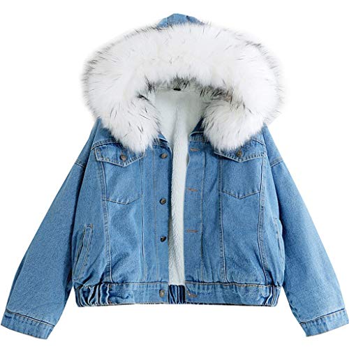 Abrigo de Mujer Vaqueras Cortas Invierno Baratas Casual,PAOLIAN Chaquetas Jeans Baqueras con Capucha Otoño Cuello Mapache Anchas Joven Mujer Casual Chaquetón Acolchado Vestir Elegantes (Blanco-1, M)
