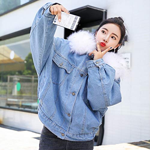 Abrigo de Mujer Vaqueras Cortas Invierno Baratas Casual,PAOLIAN Chaquetas Jeans Baqueras con Capucha Otoño Cuello Mapache Anchas Joven Mujer Casual Chaquetón Acolchado Vestir Elegantes (Blanco-1, M)