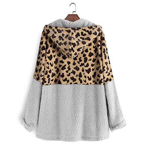 Abrigo Leopardo Mujer Invierno Parka de Lana Caliente Abrigos Larga Piel Sintética Sudadera con Capucha Talla Grande Hoodie Cómodo de Empalme Ropa Casual Yvelands(Gris,L)
