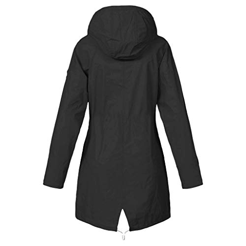 Abrigo Mujer Invierno Otoño con Capucha Cortavientos Sección Larga Chaqueta Acolchado Parka Chubasquero Caliente Pullover Manga Larga Suelto Color Sólido Tallas Grandes Casa Trabajo (S, Negro)