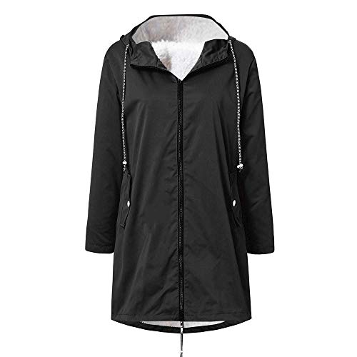 Abrigo Mujer Invierno Otoño con Capucha Cortavientos Sección Larga Chaqueta Acolchado Parka Chubasquero Caliente Pullover Manga Larga Suelto Color Sólido Tallas Grandes Casa Trabajo (S, Negro)