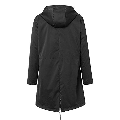 Abrigo Mujer Invierno Otoño con Capucha Cortavientos Sección Larga Chaqueta Acolchado Parka Chubasquero Caliente Pullover Manga Larga Suelto Color Sólido Tallas Grandes Casa Trabajo (S, Negro)