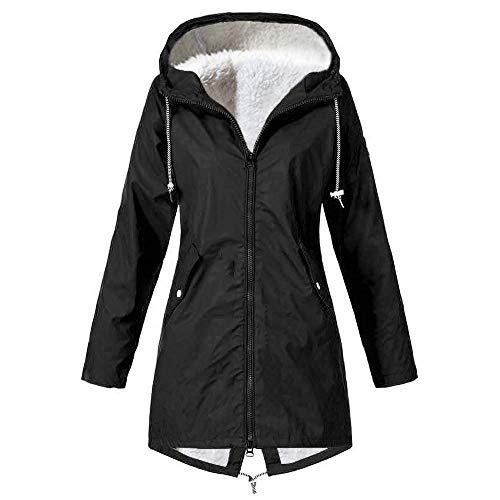 Abrigo Mujer Invierno Otoño con Capucha Cortavientos Sección Larga Chaqueta Acolchado Parka Chubasquero Caliente Pullover Manga Larga Suelto Color Sólido Tallas Grandes Casa Trabajo (S, Negro)
