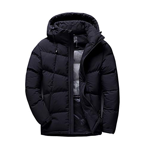 Abrigo Plumas Hombre Chaquetas Plumas Cálido Abrigo Invierno con Capucha Plumas Prueba de Viento Abrigo Chaqueta Negro 3XL