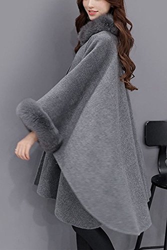 Abrigos De Mujer Invierno Fleece Ponchos De Pelo Cuello Alto Suelto Elegante Coat Outcoat Capas Colores Sólidos Más Grueso Abrigados Manga Larga (Color : Gris, Size : 2XL)