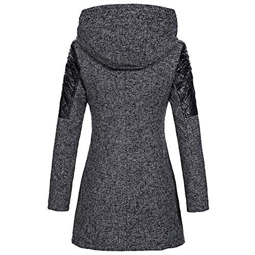 Abrigos Mujer Invierno Largos Elegantes POLP Delgado sólido Grueso Abrigo de Cuello Alto Abrigo con Cremallera Abrigo con Capucha Abrigo Manga Larga para Mujer Mezcla de Lana Gris Negro