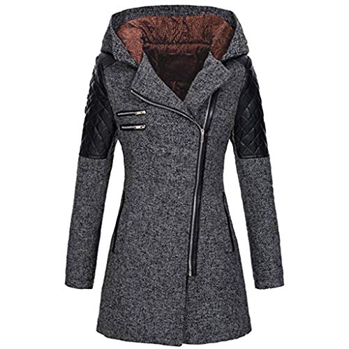 Abrigos Mujer Invierno Largos Elegantes POLP Delgado sólido Grueso Abrigo de Cuello Alto Abrigo con Cremallera Abrigo con Capucha Abrigo Manga Larga para Mujer Mezcla de Lana Gris Negro