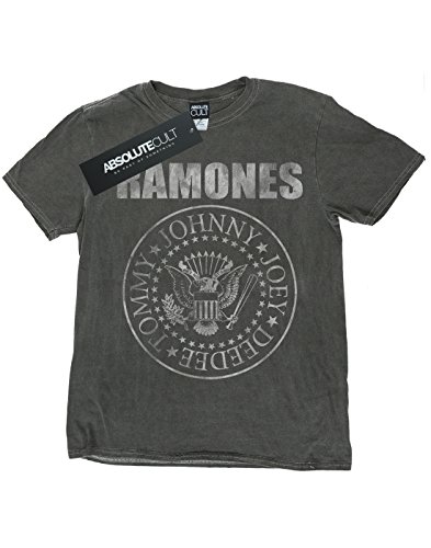 Absolute Cult Ramones Hombre Distressed Presidential Seal Camiseta Lavada Carbón Medium