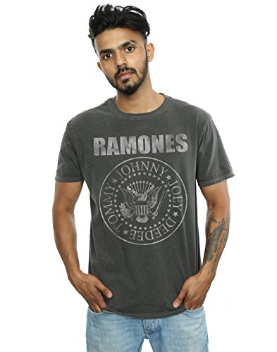 Absolute Cult Ramones Hombre Distressed Presidential Seal Camiseta Lavada Carbón Medium