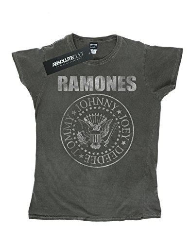Absolute Cult Ramones Mujer Distressed Presidential Seal Camiseta Lavada Carbón X-Small