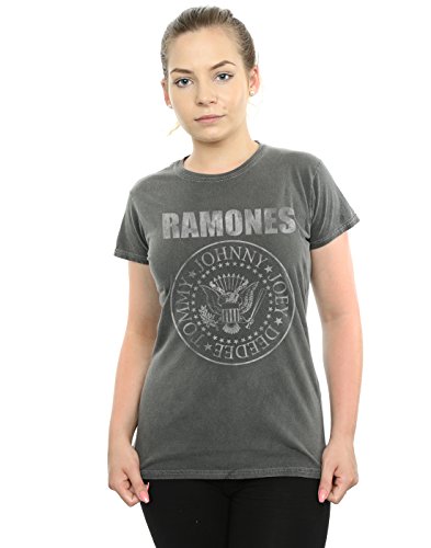 Absolute Cult Ramones Mujer Distressed Presidential Seal Camiseta Lavada Carbón X-Small