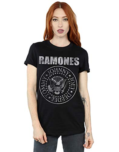 Absolute Cult Ramones Mujer Distressed Seal Camiseta del Novio Fit Negro XX-Large
