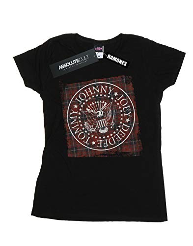 Absolute Cult Ramones Mujer Red Plaid Seal Camiseta Negro Small
