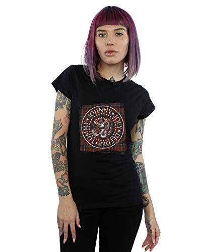 Absolute Cult Ramones Mujer Red Plaid Seal Camiseta Negro Small
