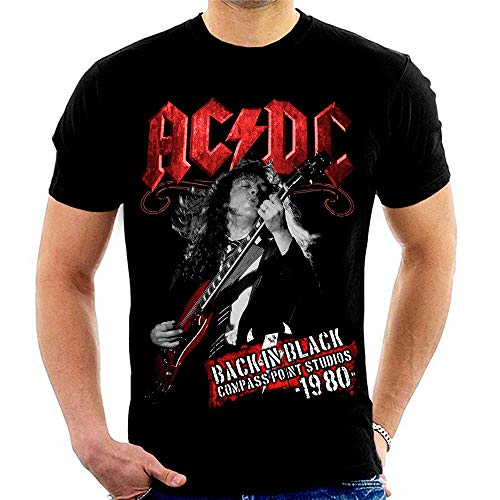 AC/DC - Back in Black - Camiseta Negra Hombre Manga Corta - ACDC Tshirt (M)
