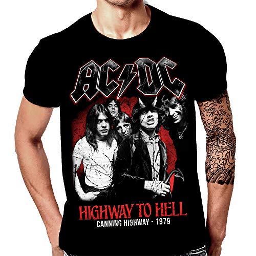 AC/DC - Highway to Hell - Camiseta Negra Hombre Manga Corta - ACDC Tshirt (M)