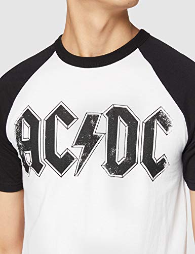AC/DC Logo Raglan Camiseta, Blanco (White/Black), S para Hombre