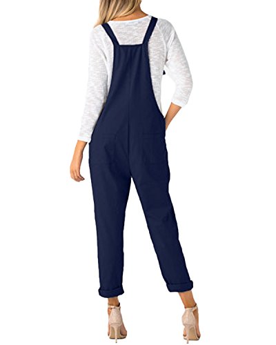ACHIOOWA Mono para Mujer Peto de Pantalones Casual Ajustable Correa Rompers Largo Sin Mangas Monos de harén Mono de Pierna Ancha Overalls con Bolsillo Azul L