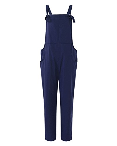 ACHIOOWA Mono para Mujer Peto de Pantalones Casual Ajustable Correa Rompers Largo Sin Mangas Monos de harén Mono de Pierna Ancha Overalls con Bolsillo Azul L