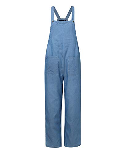 ACHIOOWA Mono para Mujer Vaquero Peto de Pantalones Casuales Ajustable Correa Rompers Largo Sin Mangas Monos de harén Mono de Pierna Ancha Overalls con Bolsillo B-Azul Claro L