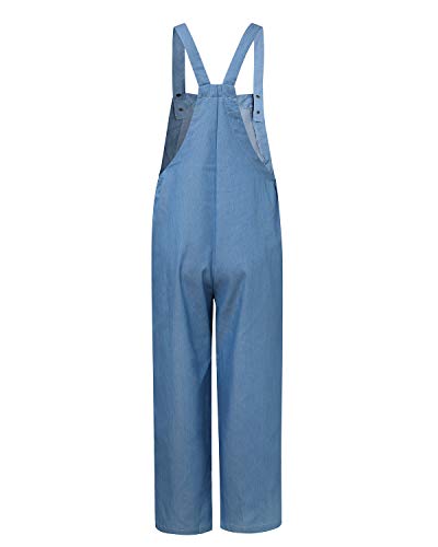 ACHIOOWA Mono para Mujer Vaquero Peto de Pantalones Casuales Ajustable Correa Rompers Largo Sin Mangas Monos de harén Mono de Pierna Ancha Overalls con Bolsillo B-Azul Claro L