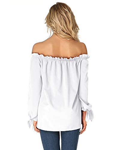 ACHIOOWA Mujer Camiseta Manga Larga Sexy Hombros Descubiertos Otoño Blusa Elegante Casual Top Shirt 814413-Blanco XXL