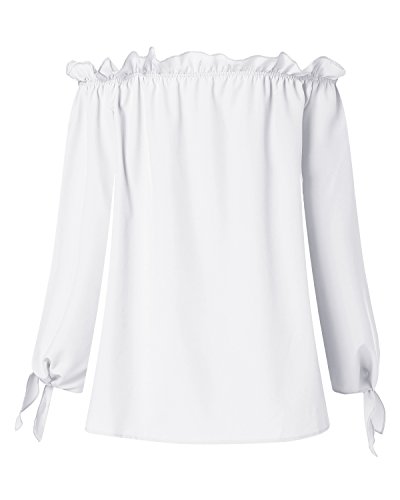 ACHIOOWA Mujer Camiseta Manga Larga Sexy Hombros Descubiertos Otoño Blusa Elegante Casual Top Shirt 814413-Blanco XXL