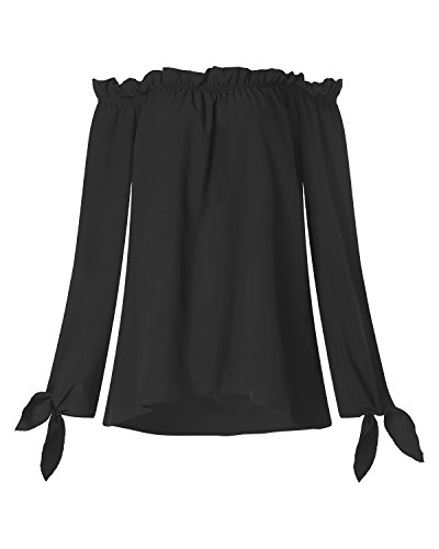 ACHIOOWA Mujer Camiseta Manga Larga Sexy Hombros Descubiertos Otoño Blusa Elegante Casual Top Shirt 814413-Negro M