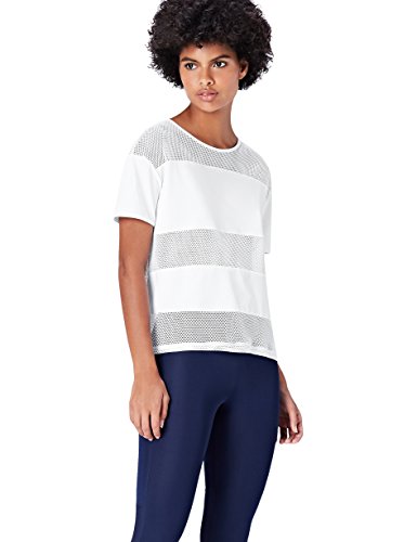 Activewear Mesh Striped Camiseta Deporte para Mujer, Blanco (White), 42 (Talla del Fabricante: Large)
