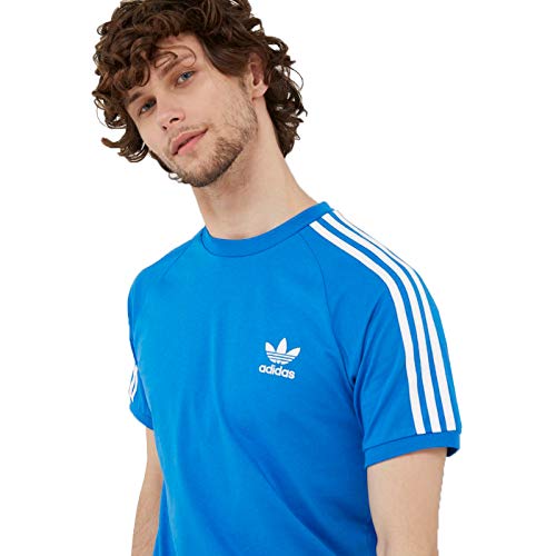 Adidas Camiseta de 3 rayas para hombre, Azul, M