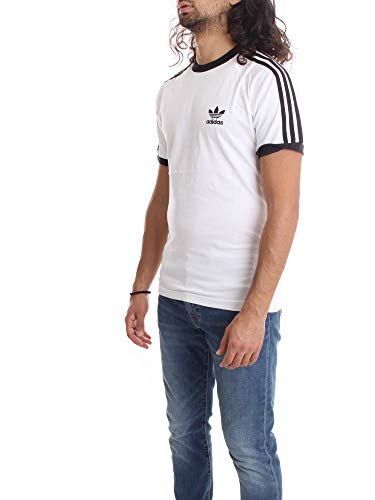adidas Tres Bandas Camiseta de Manga Corta, Hombre, Blanco (White), XS