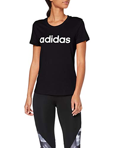 adidas W E Lin Slim T Camiseta de Manga Corta, Mujer, Negro (Black/White), L