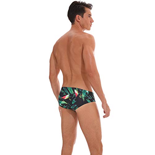 Adorel Bañador de Natación Slip con Forro para Hombre Hojas de Bambú L