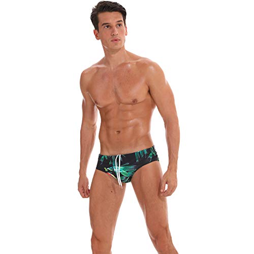 Adorel Bañador de Natación Slip con Forro para Hombre Hojas de Bambú L