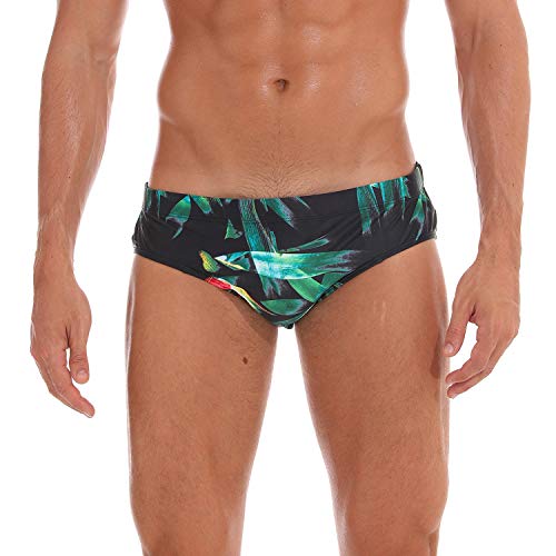 Adorel Bañador de Natación Slip con Forro para Hombre Hojas de Bambú L