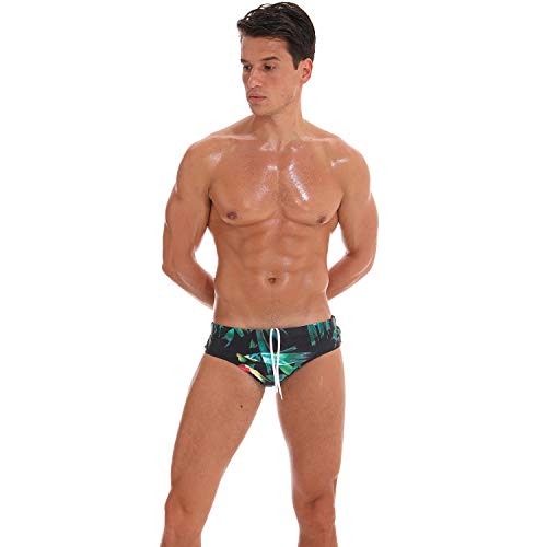 Adorel Bañador de Natación Slip con Forro para Hombre Hojas de Bambú L