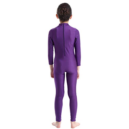 Agoky Maillot de Danza Ballet Manga Larga para Niña Chica Elástico Leotardo de Gimnasia Rítmica Patinaje Mono de Yoga Baile Práctica Traje Bialarina Morado 3-4 años