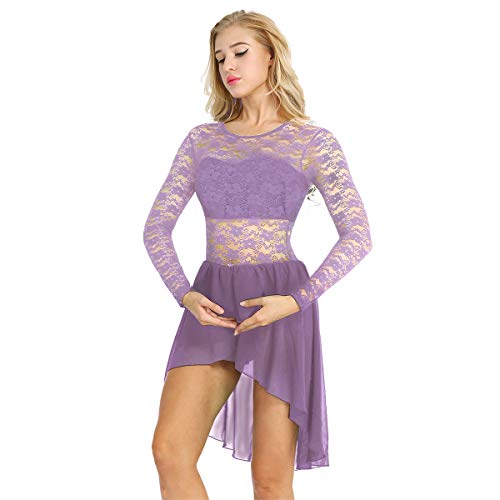 Agoky Vestido de Danza Ballet para Adulto Mujer Leotardo De Manga Larga para Gimnasia Morado X-Large