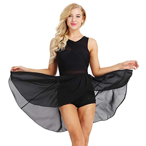 Agoky Vestido de Danza Ballet para Mujer Vestido de Baile Latino Moderno Maillot sin Mangas Leotardo de Gimnasia Rítmica Monos Body para Chica Adulta Negro Medium