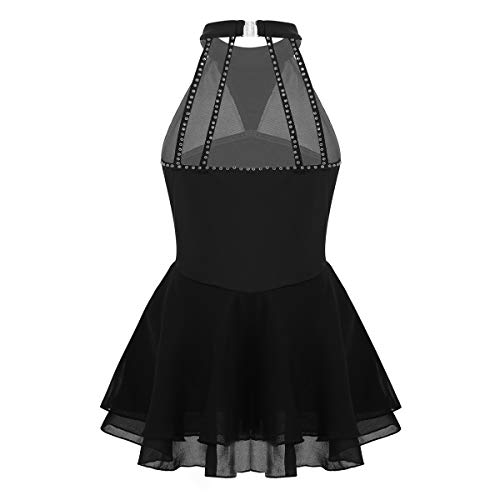 Agoky Vestido de Danza Ballet para Niña Maillot de Patinaje Artístico Diamantes Body Leotardo de Baile Gimnasia Rítmica con Falda Disfraz Bailarina Negro 12 Años