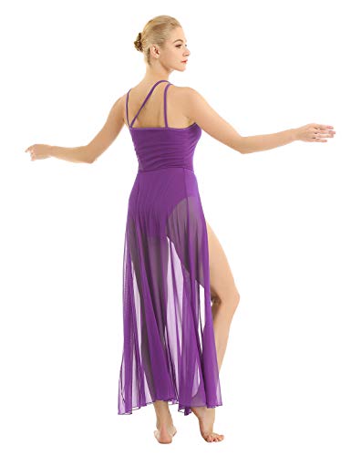 Agoky Vestido de Danza Mujer Clásica Maillots Ballet Baile Leotardo Gimnasia con Tutú Falda Larga de Gasa para Danza Contemporanea Sevillanas Flamengo Niñas Morado Small