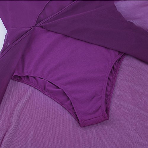 Agoky Vestido de Danza Mujer Clásica Maillots Ballet Baile Leotardo Gimnasia con Tutú Falda Larga de Gasa para Danza Contemporanea Sevillanas Flamengo Niñas Morado Small