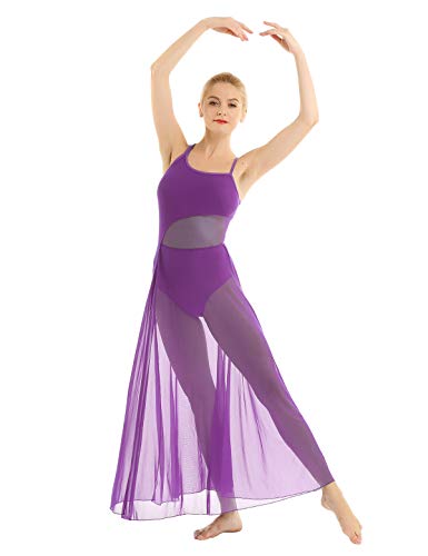 Agoky Vestido de Danza Mujer Clásica Maillots Ballet Baile Leotardo Gimnasia con Tutú Falda Larga de Gasa para Danza Contemporanea Sevillanas Flamengo Niñas Morado Small
