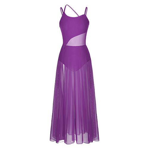 Agoky Vestido de Danza Mujer Clásica Maillots Ballet Baile Leotardo Gimnasia con Tutú Falda Larga de Gasa para Danza Contemporanea Sevillanas Flamengo Niñas Morado Small