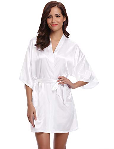 Aiboria Albornoz Satén para Mujer, Kimono Bata para Novia Dama de Honor Satén Mujer Ropa de Dormir Cortos