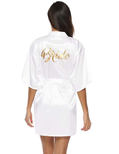 Aiboria Albornoz Satén para Mujer, Kimono Bata para Novia Dama de Honor Satén Mujer Ropa de Dormir Cortos