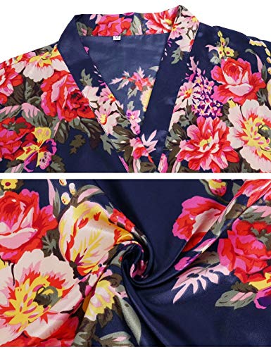 Aiboria Bata Kimono Mujer satén Floral Albornoces de Manga Corta para Dama de Novia
